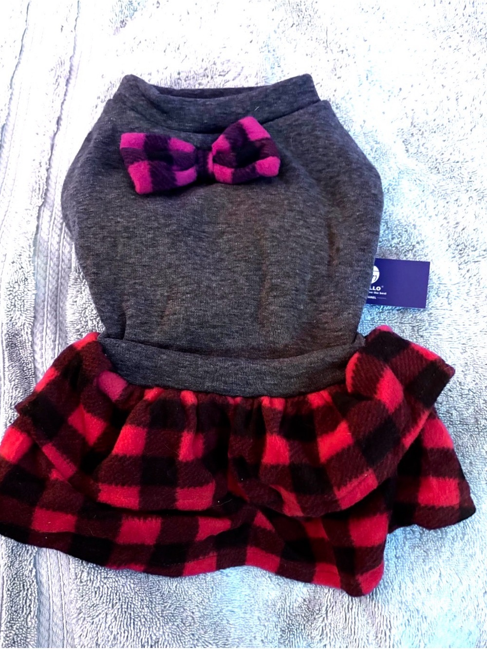 Red and black Plaid Dog Dress with Bow